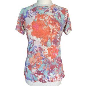 Soft Surroundings Abstract Floral Fine Gauge Knit Top Short Sleeve Artsy Boho-XS